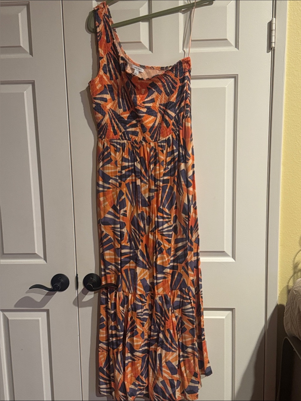 Nine West One-Shoulder Orange & Navy Patterned Maxi Dress